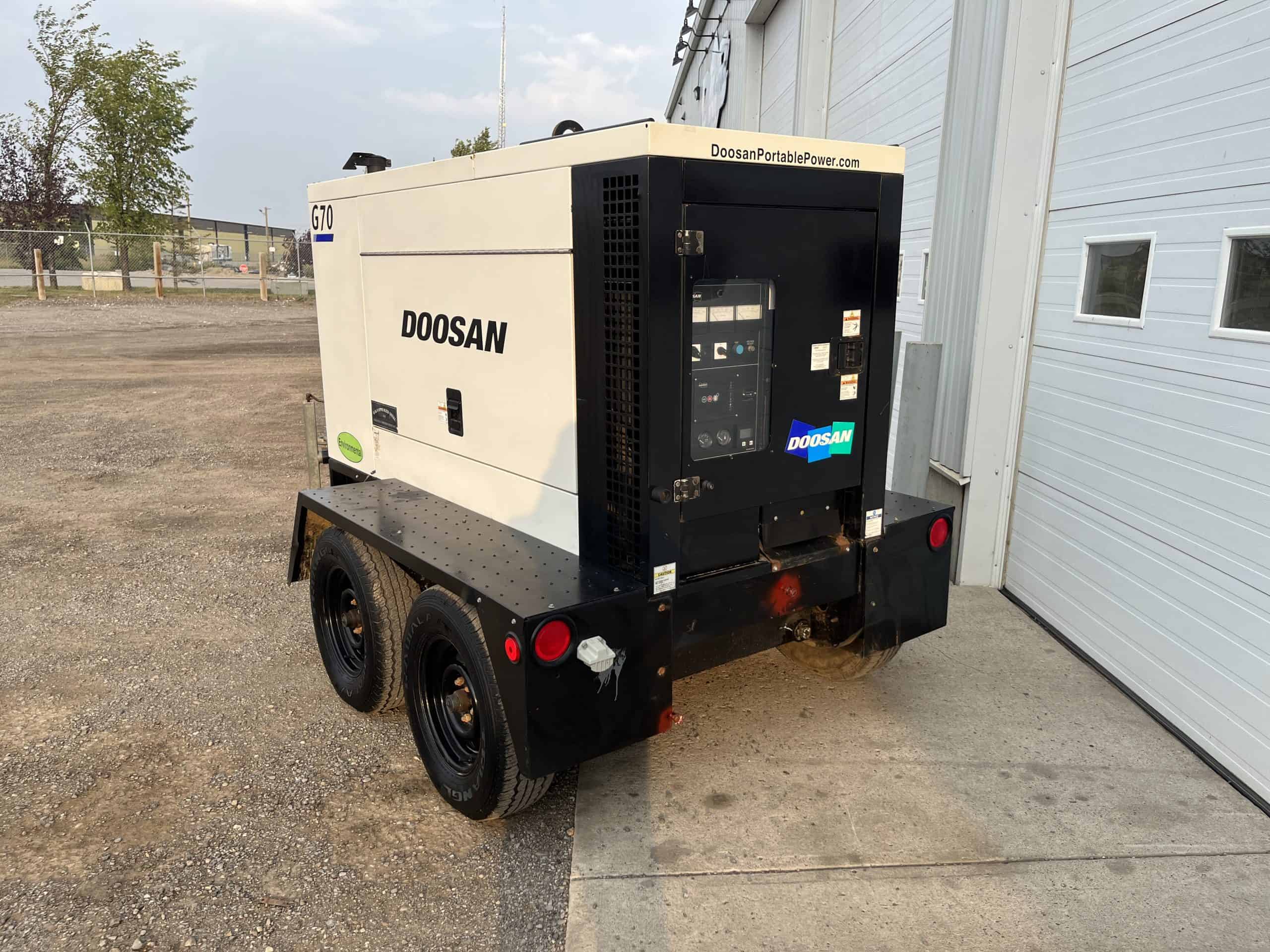 Doosan G70WJD-2A-T3 tow behind diesel generator for sale 70 kva 56 / 58 kw in Saskatchewan, Manitoba Canada